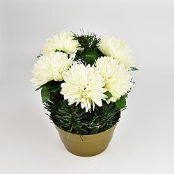 Dušičková dekorace s chryzantémami 23 cm, bílá