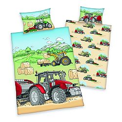 Herding Dětské bavlněné povlečení do postýlky Traktor, 100 x 135 cm, 40 x 60 cm